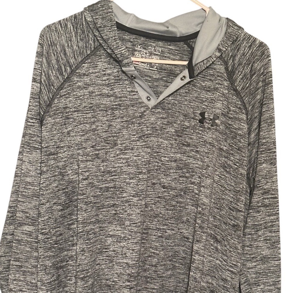 Under Armour HeatGear Mens Large Grey Space Dye Snap Placket Hoodie Long Sleeve
